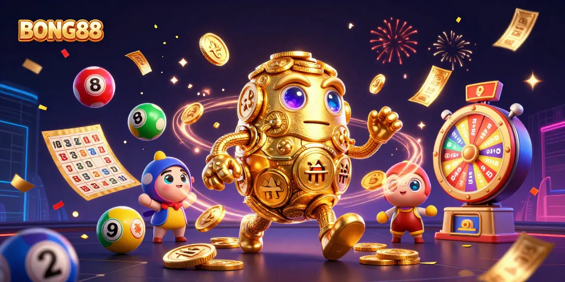 Engage in BONG88's vibrant gaming world with golden golem and dynamic prize elements.