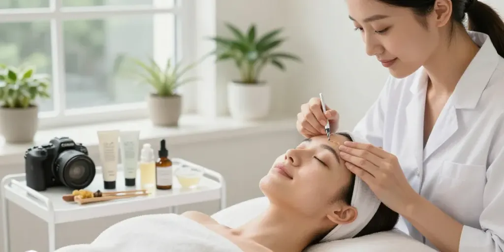 Augenringe wegbekommen with CCeye® treatment at a serene beauty clinic.