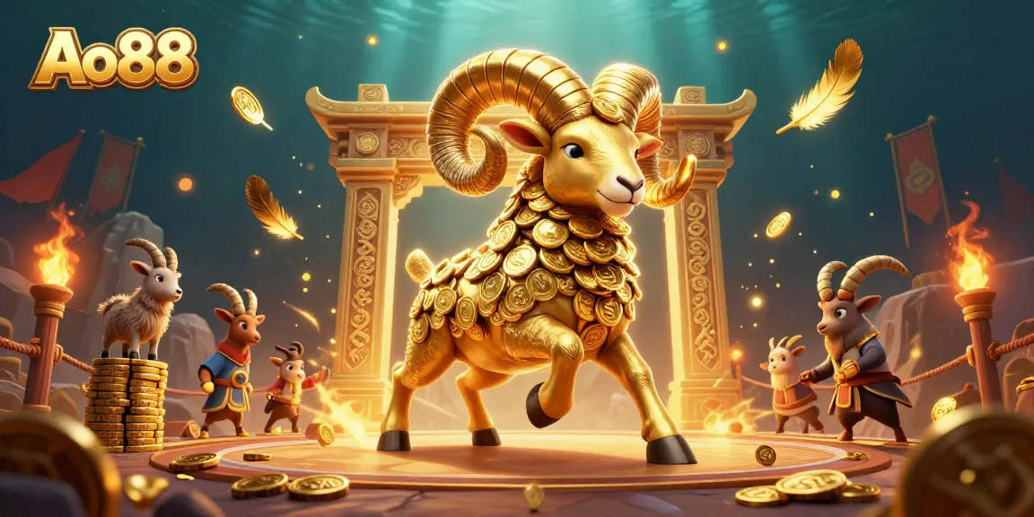 Experience the thrill at Ao88 with golden ram and dynamic casino elements in action.