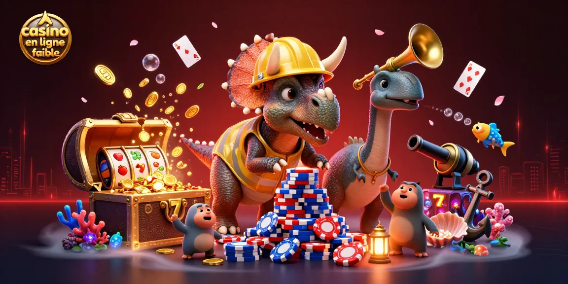 Jouez avec confiance dans un casino en ligne fiable grâce à une illustration dynamique d'un triceratops et de jetons de poker.