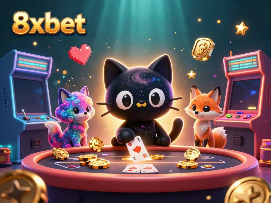 Experience the cosmic charm of 8xbet with a black hole cat pulling in casino chips in a vibrant galaxy setting.