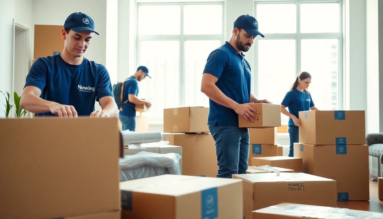 Packers and movers New York team efficiently packing in a modern apartment.