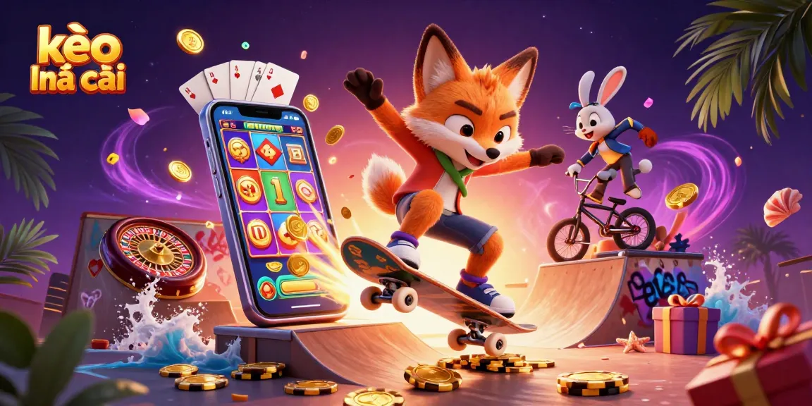 Experience thrilling casino action with kèo nhà cái, featuring the skateboarder fox and BMX rabbit in vibrant 3D.
