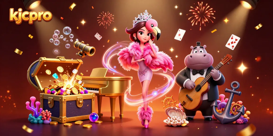 Experience the excitement of kjcpro's vibrant casino ambiance with flamingo singer and hippo bassist.