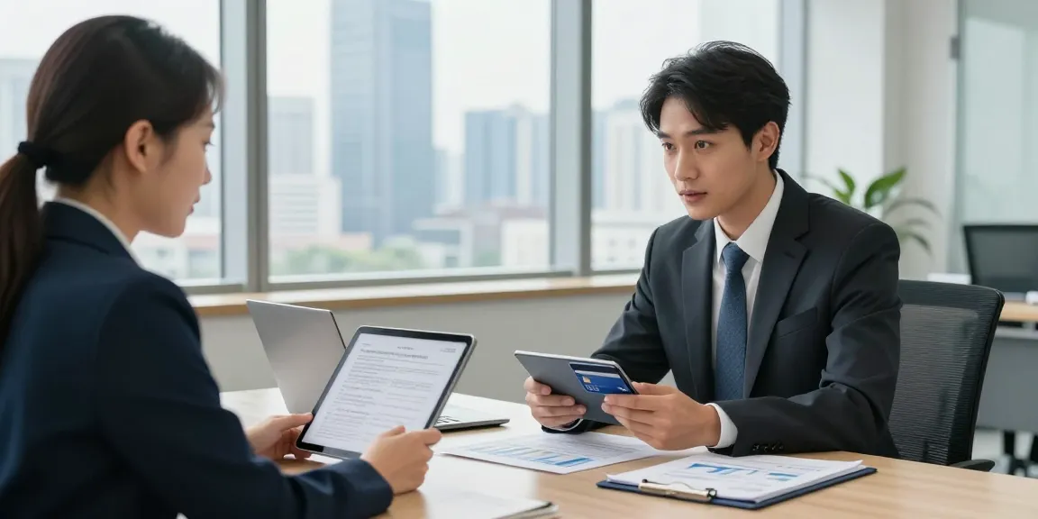 카드현금화 방법을 상담하는 재무 상담사와 고객의 모습이 포함된 이미지
