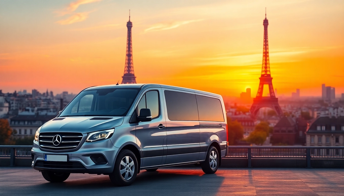 Experience a seamless Orly Airport to Paris Transfer with a comfortable vehicle against the beautiful skyline.